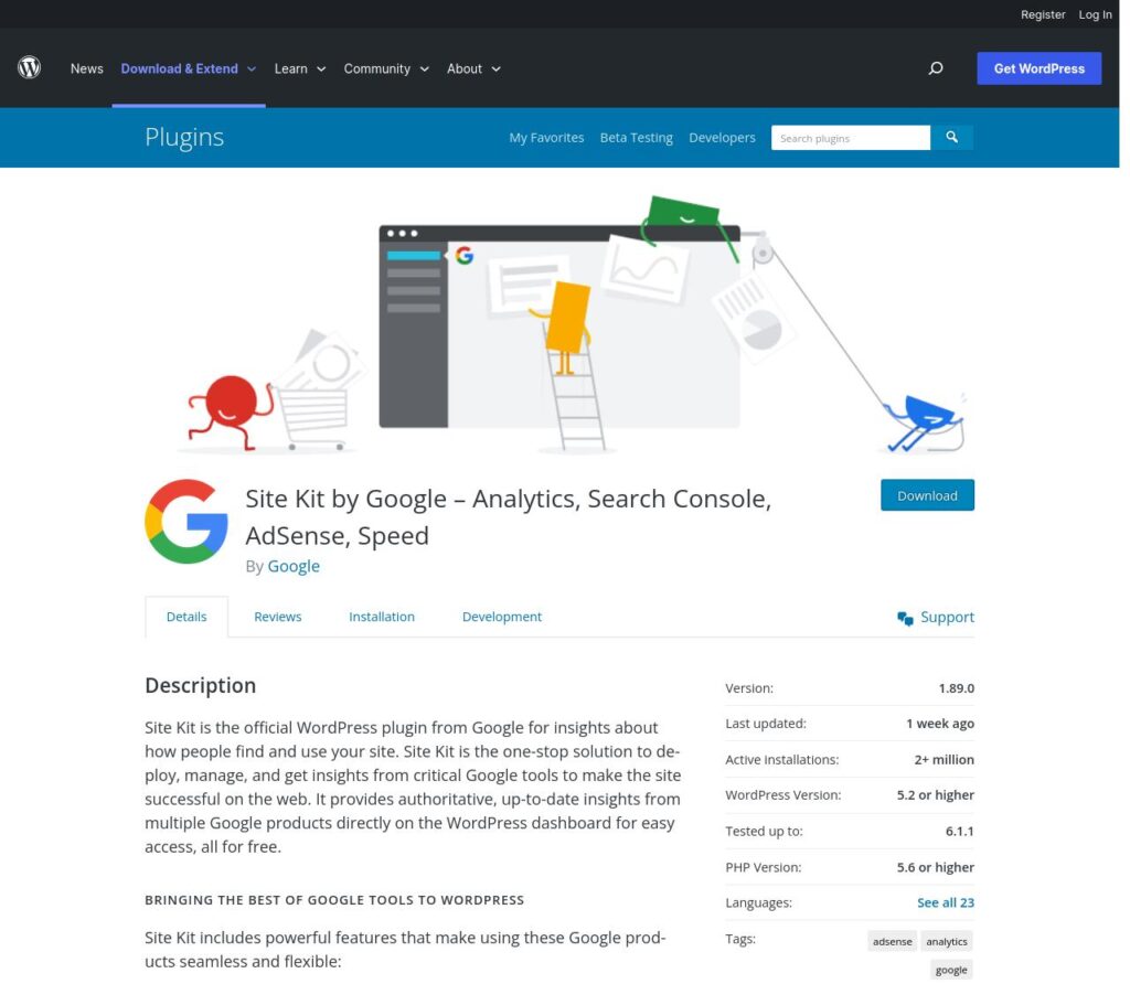 WordPress Google Site Kit Plugin for Google Analytics Integration
